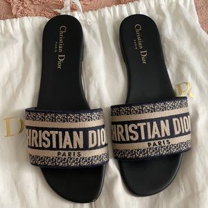 DIOR Dway Slides- Deep Blue Embroidered